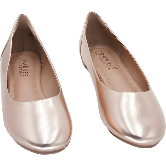 Journee Collection Metallic Ballet Flats Rose Gold - Women's US 8.5 N - Picture 1 of 6